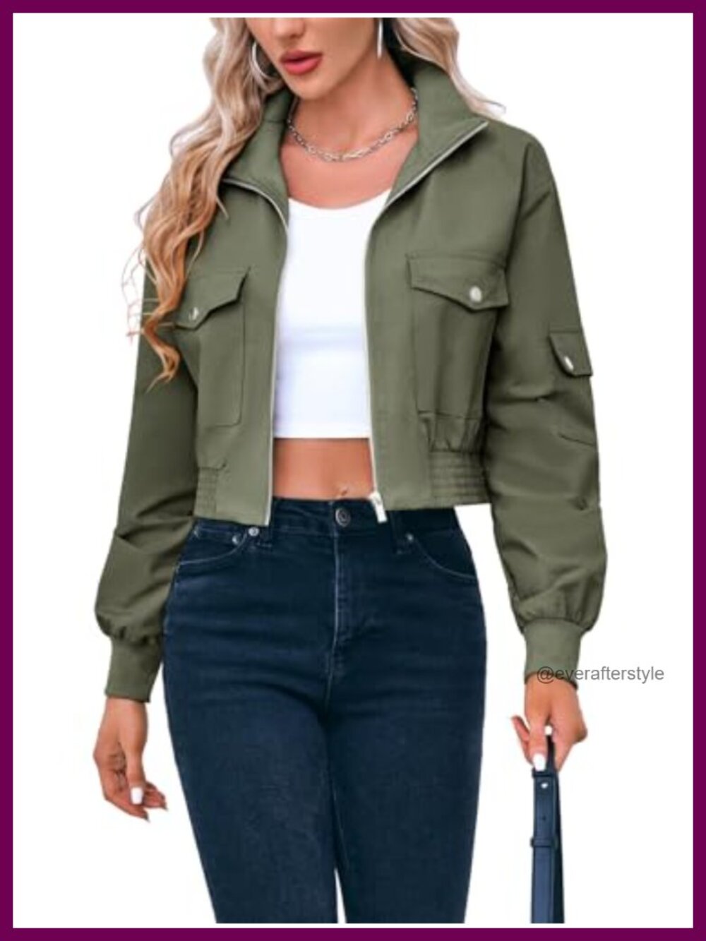 Women's Cropped Bomber Jacket Lightweight Zip Up Short Coat